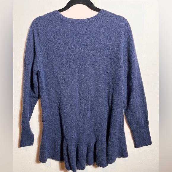 Isaac Mizrahi 100% Cashmere Ruffle Peplum Pullover Blue Sweater Size Medium - Picture 3 of 8